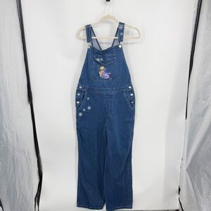 VTG Disney Store Pooh Eeyore Embroidered Womens L Bib Overalls snowflake winter